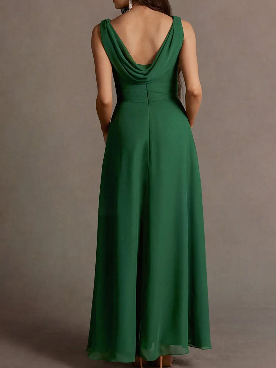 2025 Emerald Green Cowl Back Maxi Perfect Bridesmaid Dress