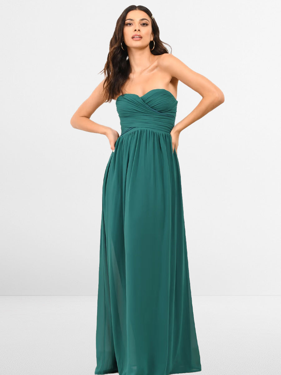 Go Glam Peacock Green Bridesmaid Maxi Dress with Pleated Empire Waist