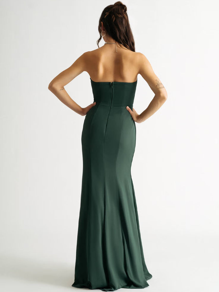 2025 Faded Love Hunter Green Strapless Bustier Slit Maxi Dress