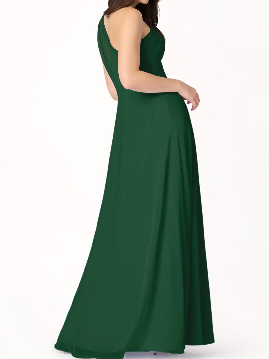 2025 Emerald Green One Shoulder Chiffon Bridesmaid Maxi Dress BRIDALVENUS 2025 Emerald Green One Shoulder Chiffon Bridesmaid Maxi Dress BRIDALVENUS