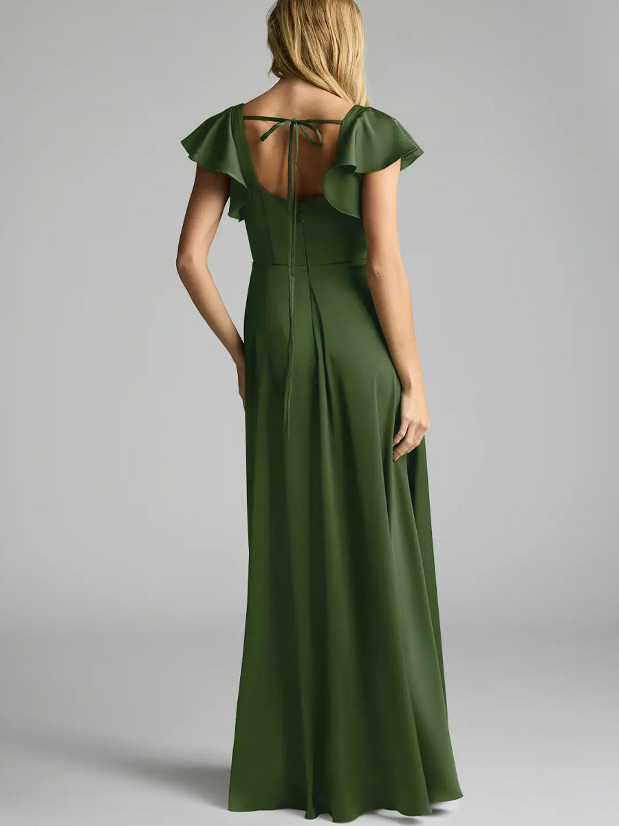 Juniper Green Stretch Satin A-Line Bridesmaid Dress BRIDALVENUS Juniper Green Stretch Satin A-Line Bridesmaid Dress BRIDALVENUS