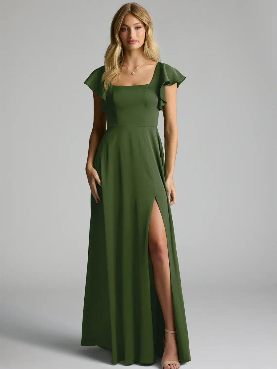 bridesmaid dresses juniper green Dark Green Chiffon Bridesmaid Dress, Wedding Guest Dress, Bridesmaids Dress, Chiffon Long Wrap Dress, Evening Dress, Formal Chiffon Dress