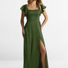 Juniper Green Stretch Satin A-Line Bridesmaid Dress with Leg Slit