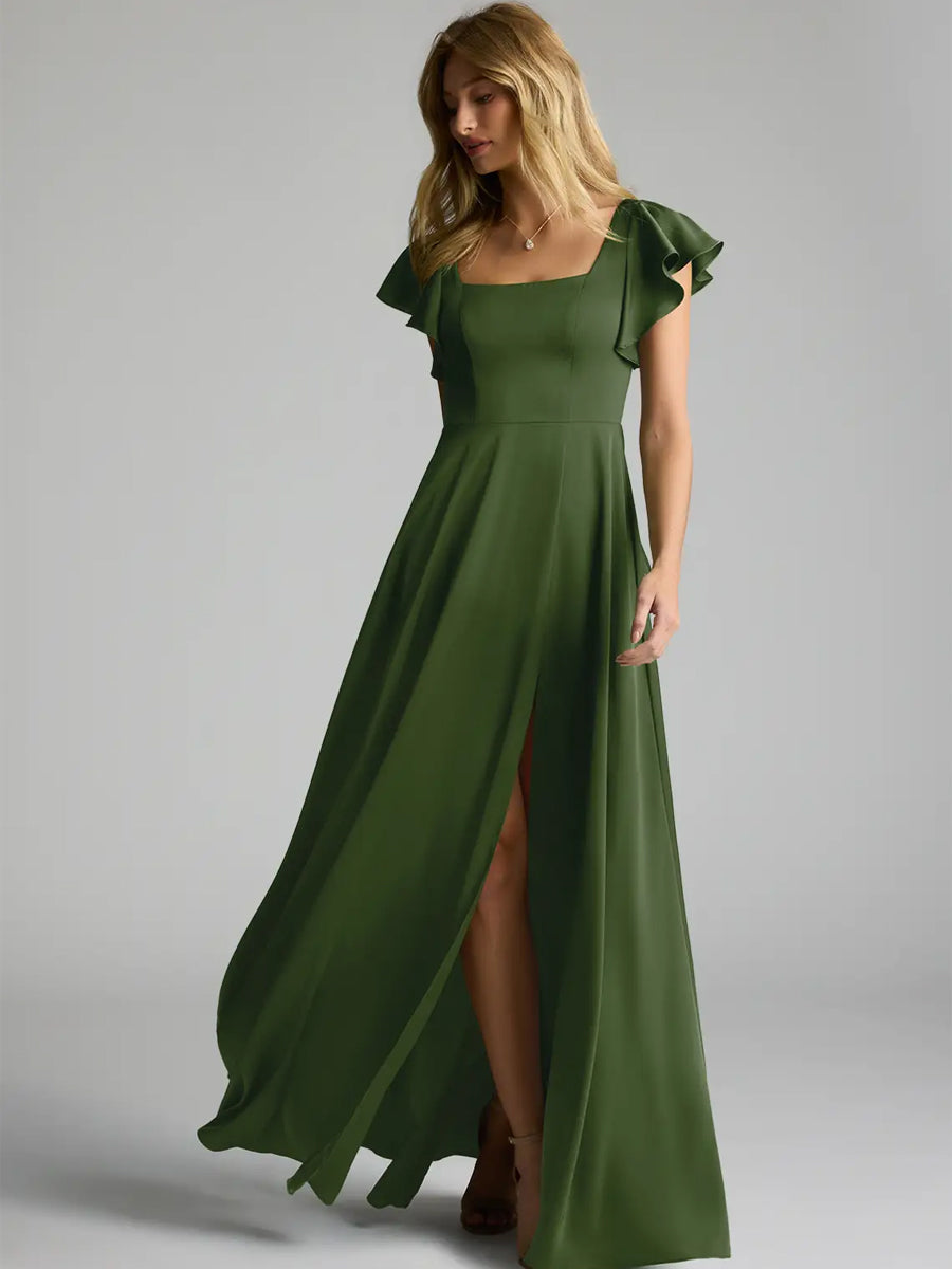 Juniper Green Stretch Satin A-Line Bridesmaid Dress BRIDALVENUS Juniper Green Stretch Satin A-Line Bridesmaid Dress BRIDALVENUS