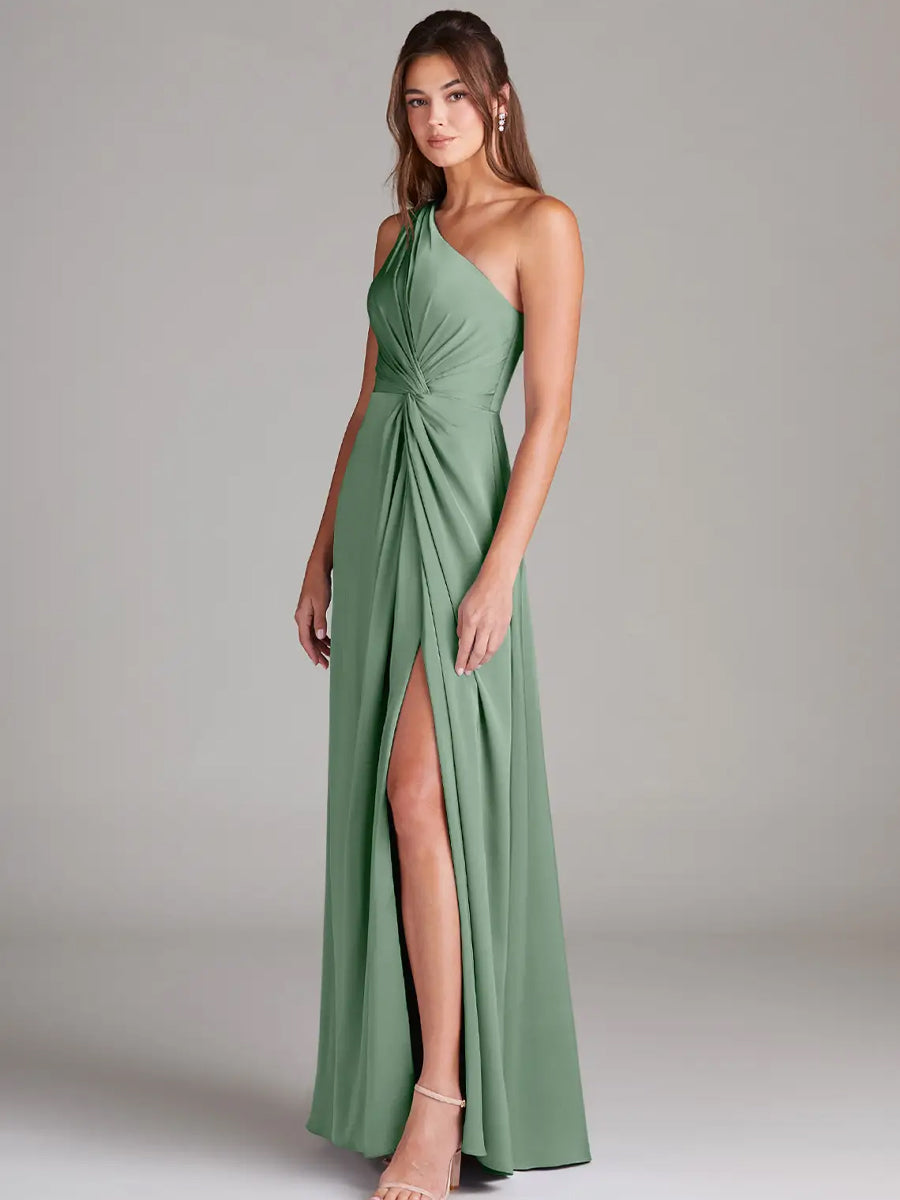 matcha green bridesmaid dress Leely Women Matcha Cowl Neck Bridesmaid Dress A Line Spaghetti Straps Chiffon Long Wedding Party Dress with Slit