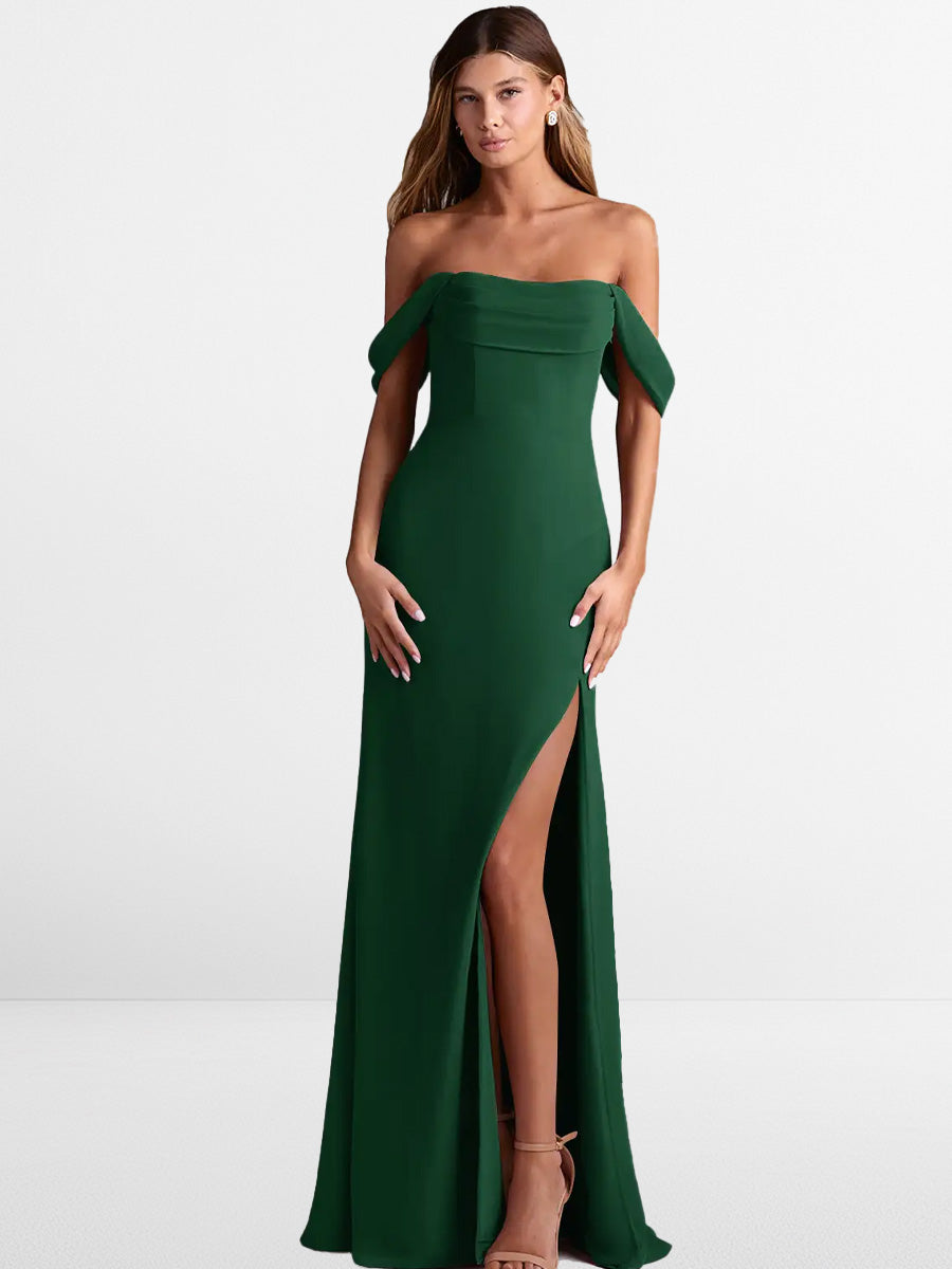 2025 Emerald Green A-Line Off the Shoulder Convertible Bridesmaid Dress