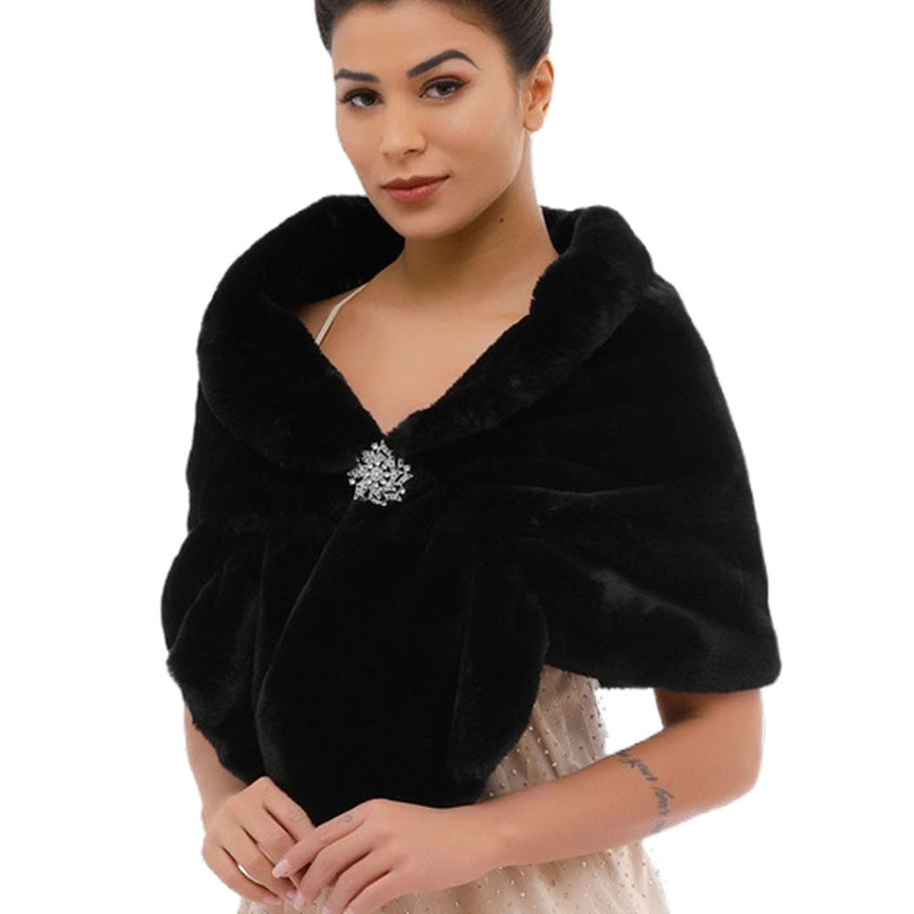 Estola de bufanda de piel sintética para mujer, color negro 