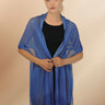 Ladies Dark Blue Shimmery Fringed Wedding Shawl Scarf