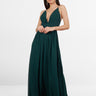 Emerald Deep V Cross Back Maxi Dress,Sleeveless Thin Straps Guest Gown