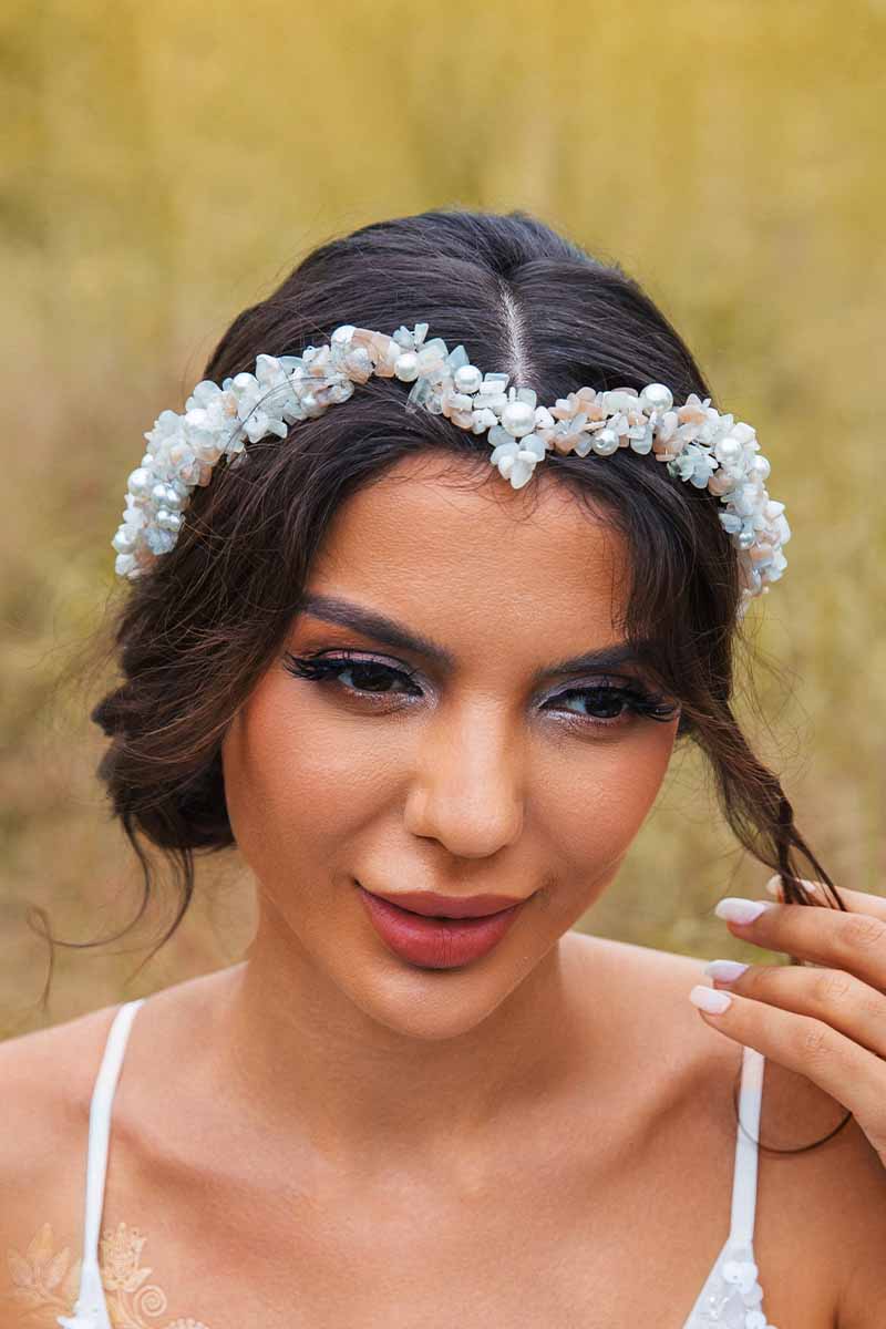 2023 Boho turquesa piedra cruda Tiara ancha diademas nupciales corona de cristal accesorios de boda