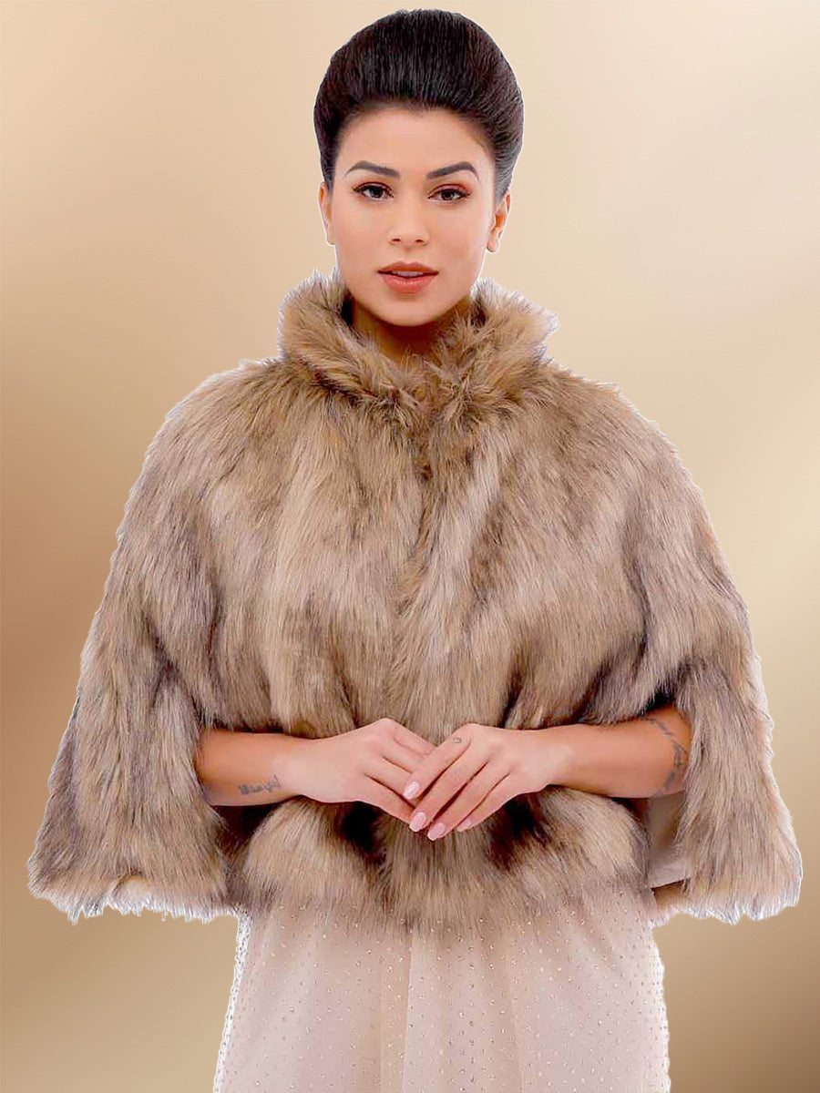 Dressy Women's Brown Faux Rabbit Fur Cardigan Cape