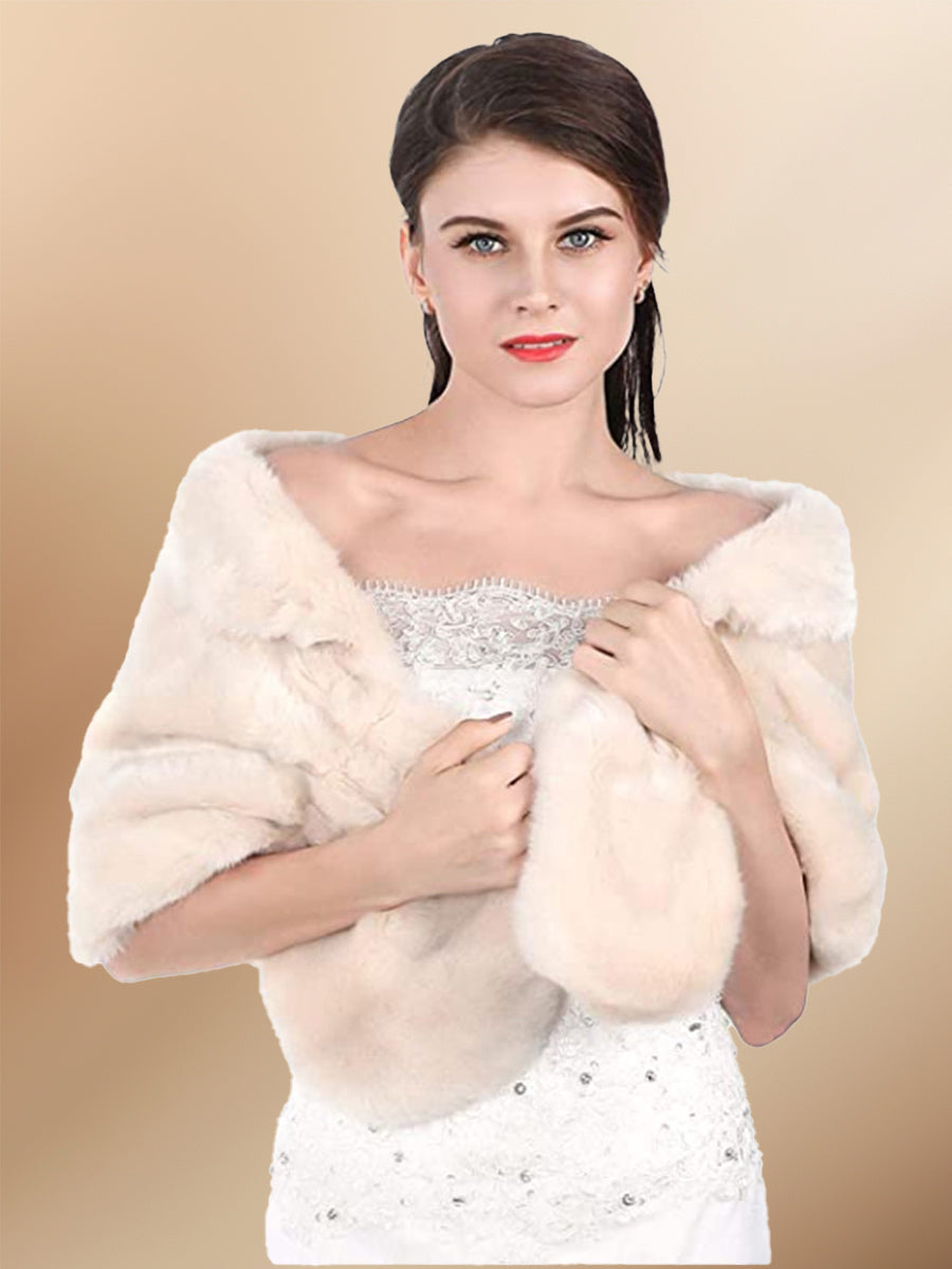 Cozy Beige Faux Fur Shawl​ Bridal Fur Cape