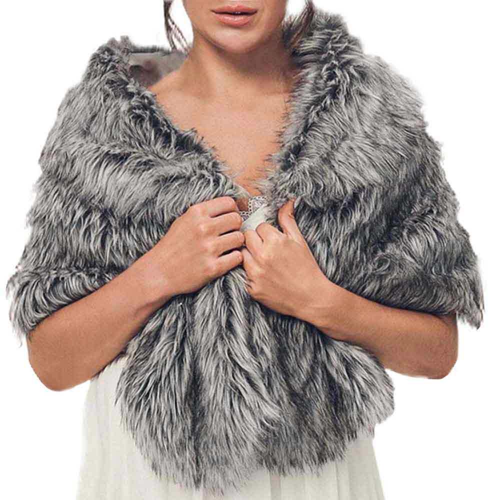 Grey Women's Faux Fur Shawls and Wraps Wedding Fur Scarf Stole