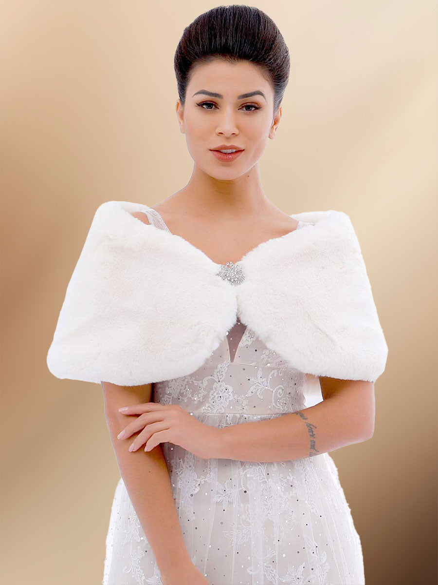 White Faux Rabbit Fur Shawl Wedding Shrug Cover Up