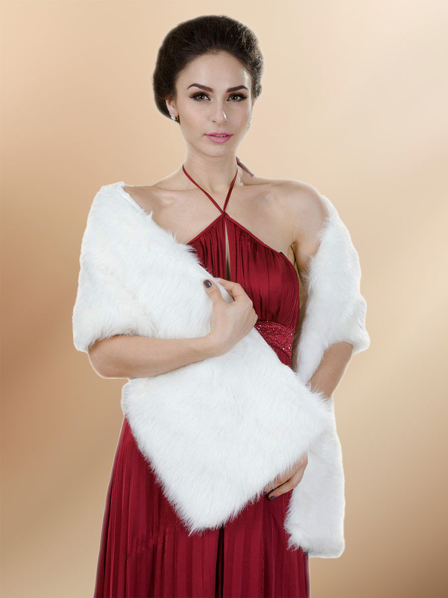 Regular Women's White 61’ Plush Faux Fur Wedding Shawl