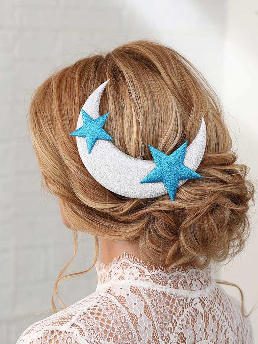 Stern-Haarspange, glitzernde Splitter-Mond-Haarspange, Party, Hochzeit, Haarschmuck