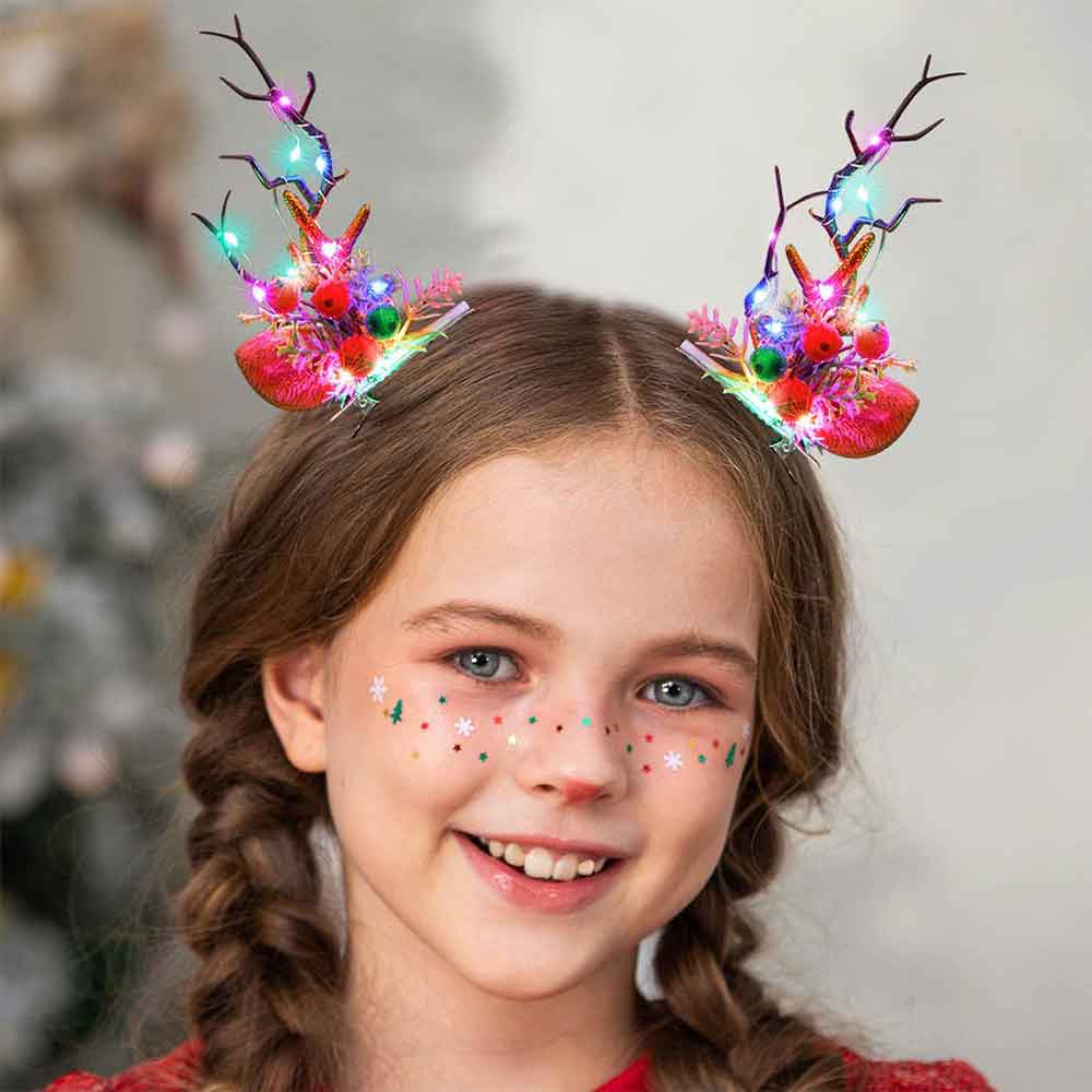Weihnachtliche leuchtende Geweih-Haarnadel mit mehrfarbigen LEDs HP011
