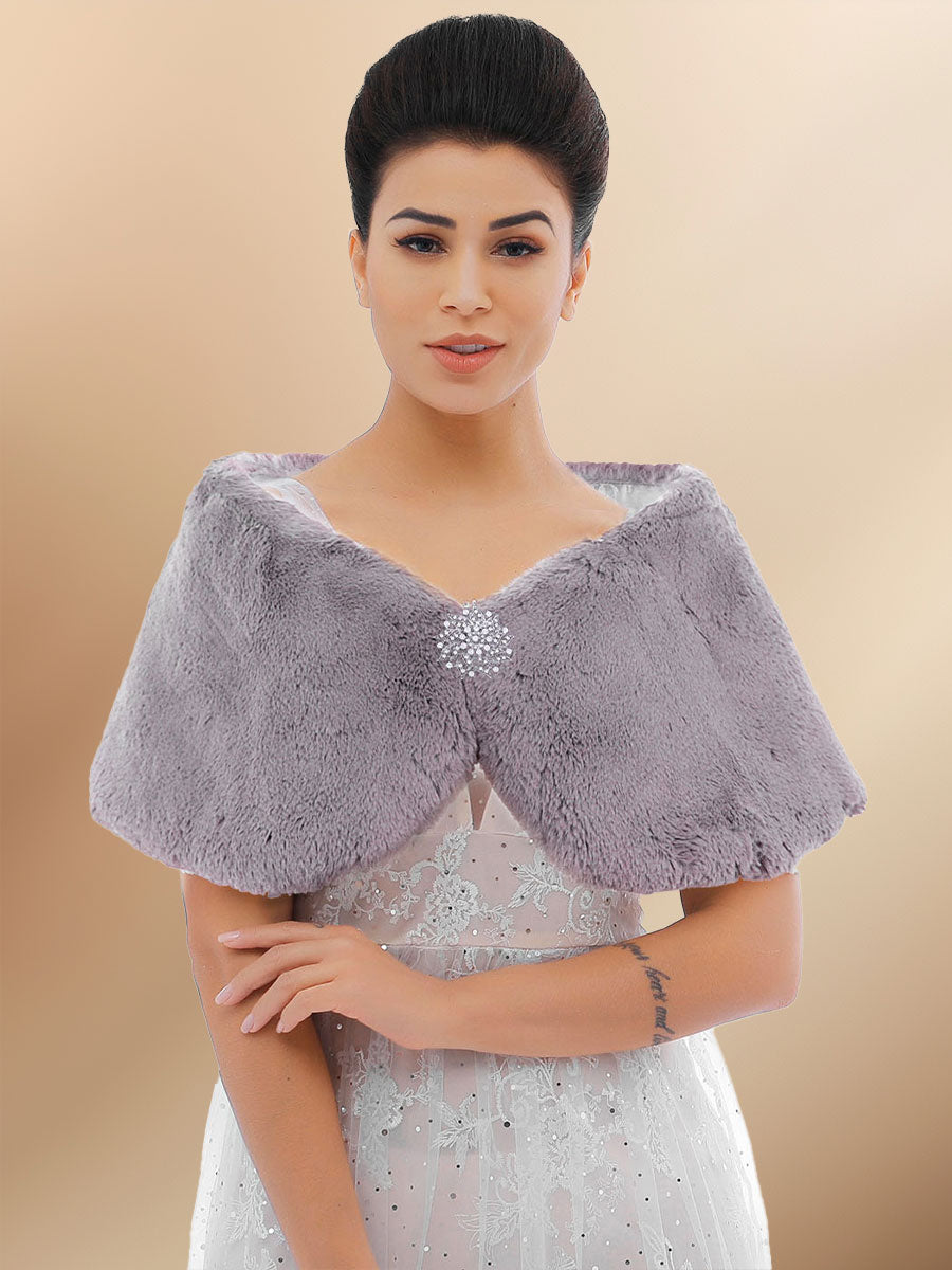 Light Purple Faux Fur Short Cape Wedding Warm Shawl