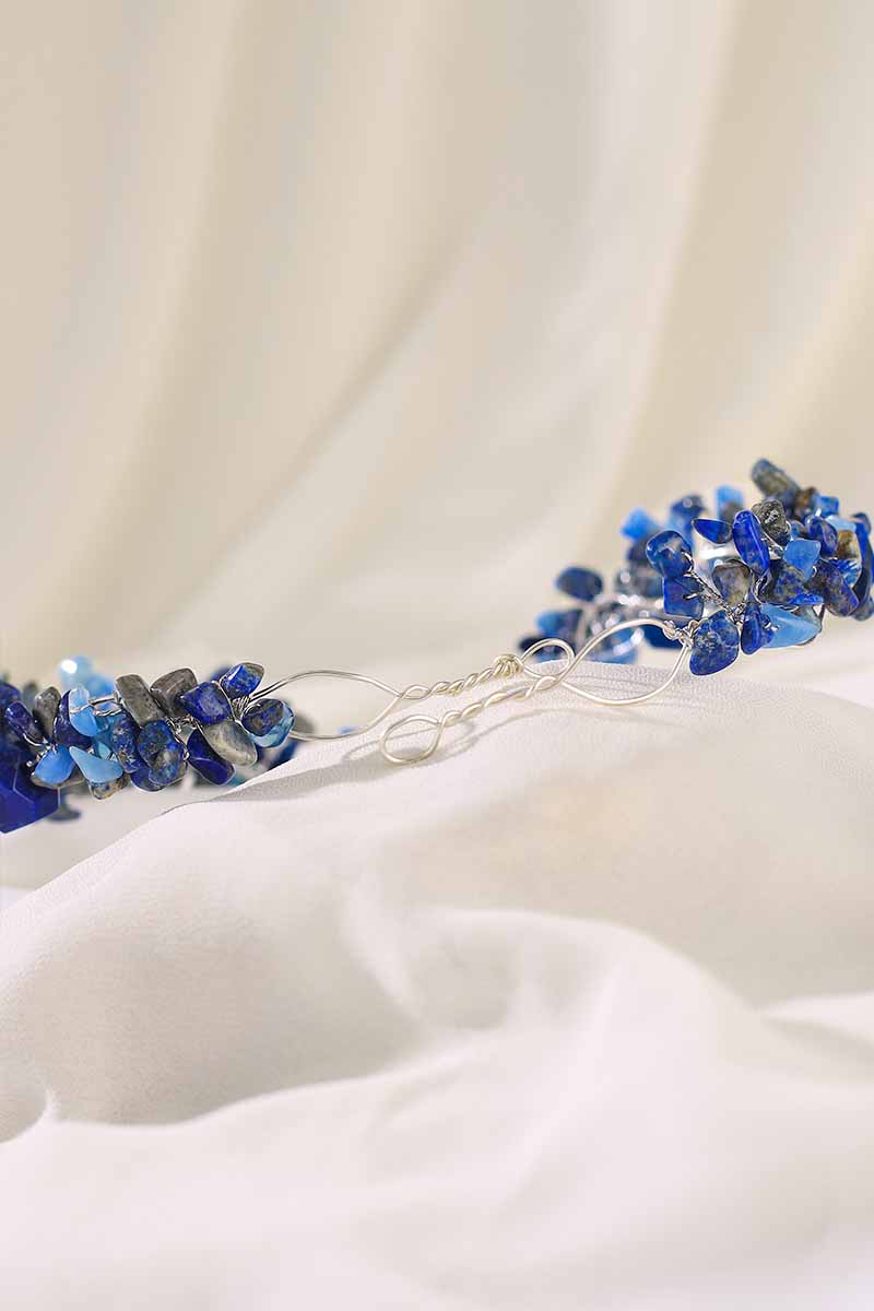 2023 Vestido de novia con diadema de zafiro Accesorios de piedra en bruto azul