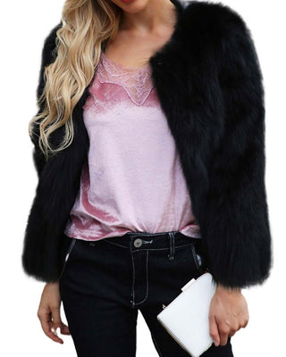Black Fashion Winter Warm Full-sleeve Faux Fur Shawl