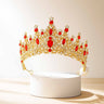 Gold Baroque Tiara with Ruby-red Rhinestones | Light-Up Wedding Crown