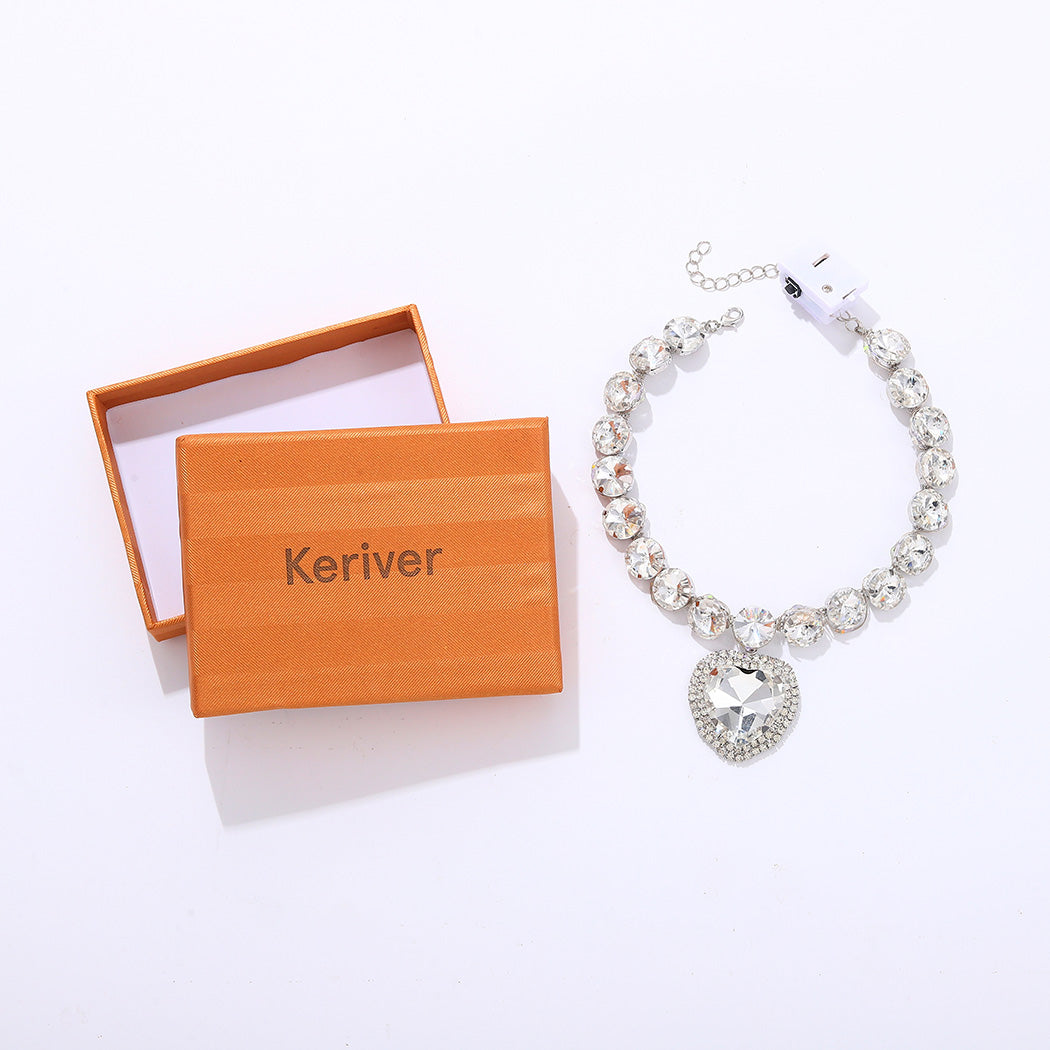KERIVER Light up Rhinestone Choker Necklace Silver Glowing Necklaces for Women