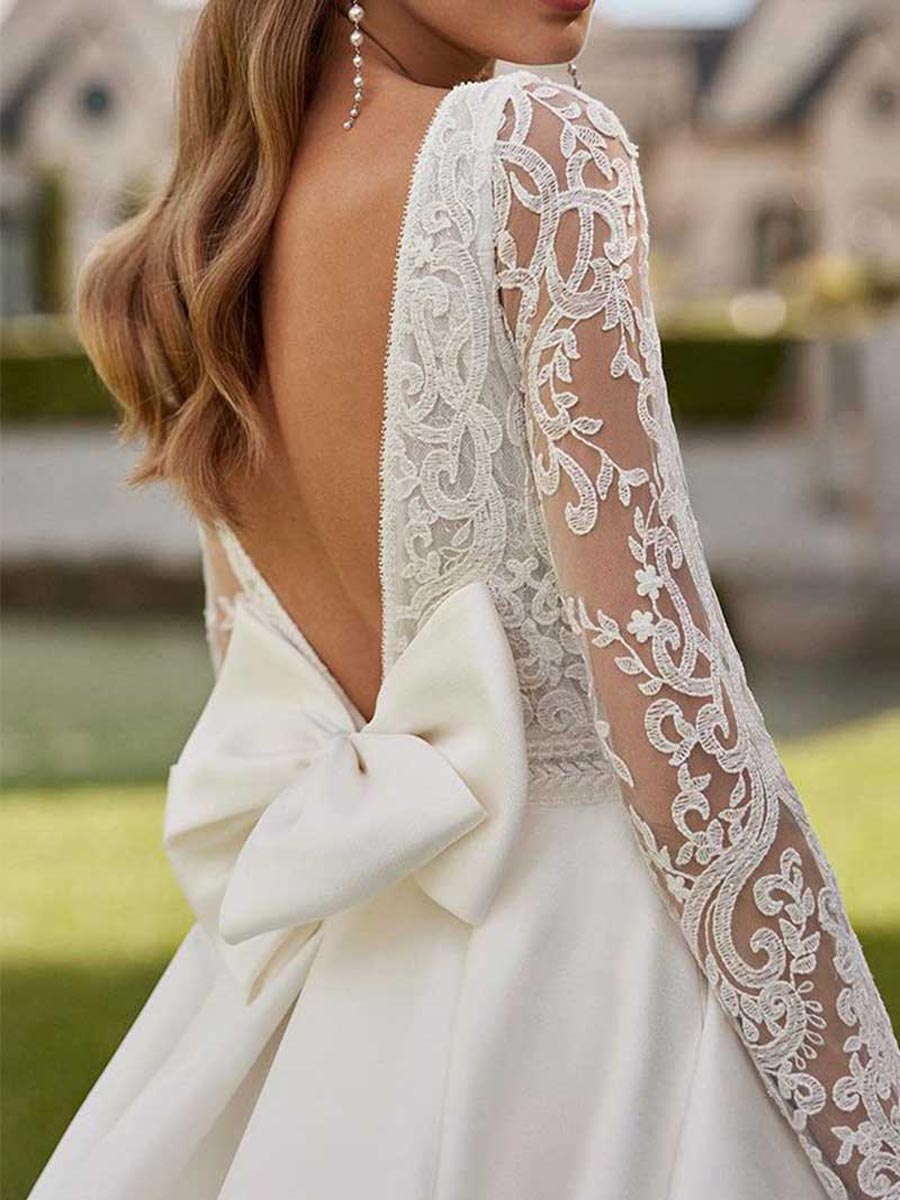 Vintage Long Sleeve Wedding Dress Winter A-Line Courthouse White / US:6-8 Vintage Long Sleeve Wedding Dress Winter A-Line Courthouse White / US:6-8