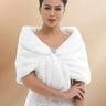 Elegant White Faux Fur Bridal Shawl with Crystal Brooch