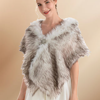 Soft Gradient White-Brown Faux Fur Stole With Buttons