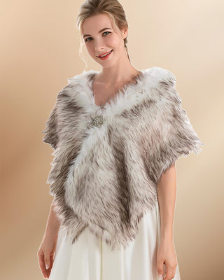 Soft Gradient White-Brown Faux Fur Stole With Buttons