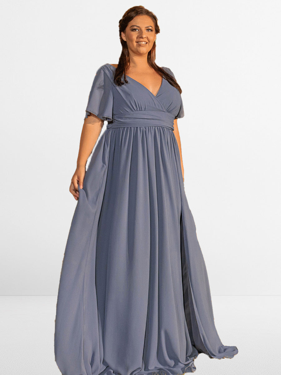 Dusty Blue V Neck A line Plus Size Mother Of Groom Dress 