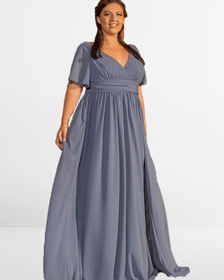 Dusty Blue V Neck A line Plus Size Mother Of Groom Dress 