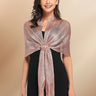 Women's Rose Gold Fringe Shawls Sparkling Metallic Scarf