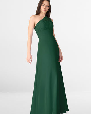 Emerald Green One Shoulder Chiffon Bridesmaid Maxi Dress