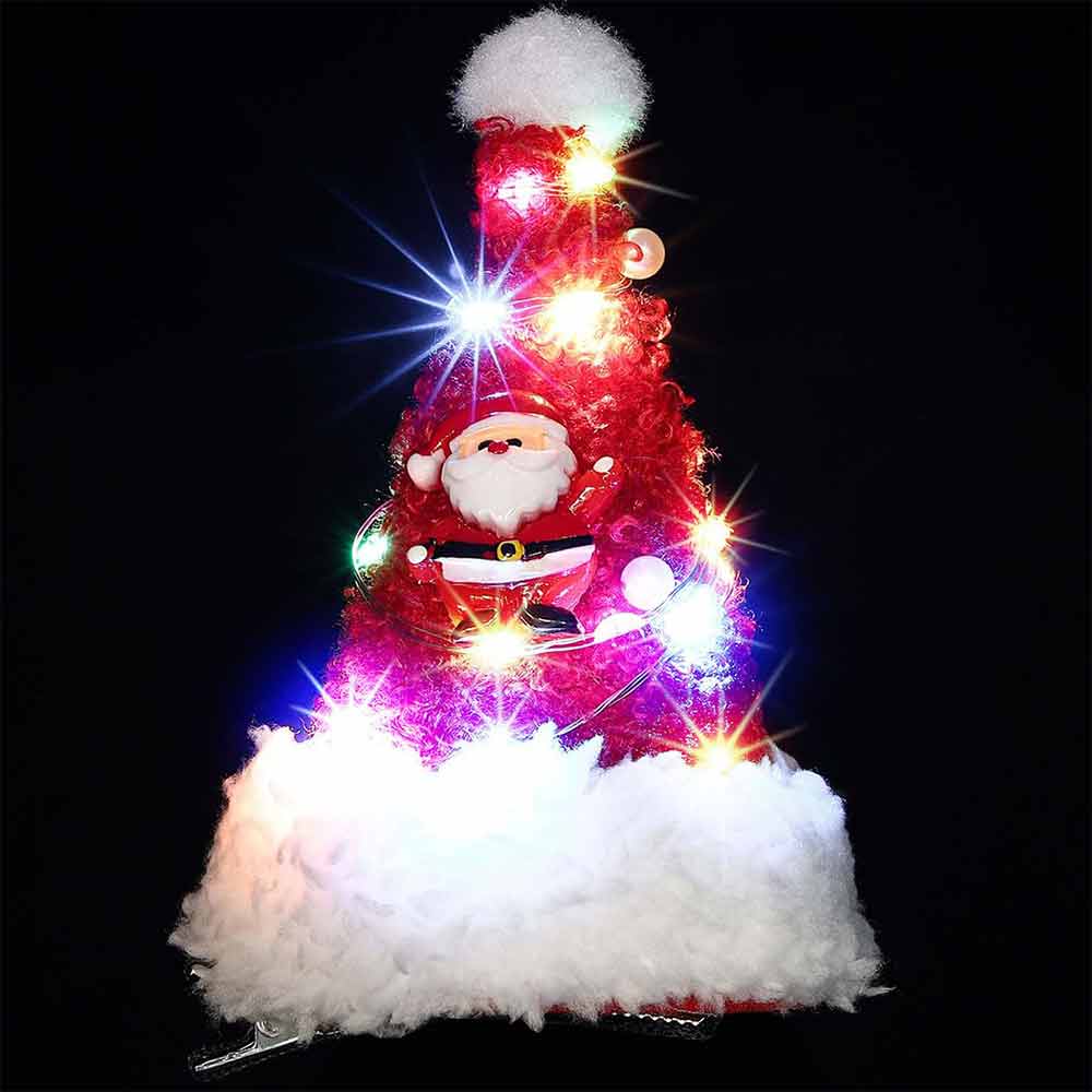 Kinder Weihnachtsmütze Haarspange | Leuchtender LED-Roter Weihnachtsmann-Mützenclip HP014