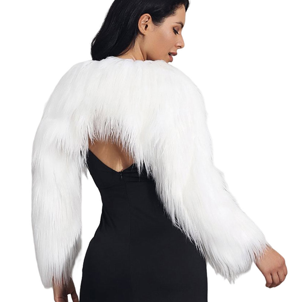 White Faux Fur Bolero Jacket & Coat Long Sleeve Fur Shawl