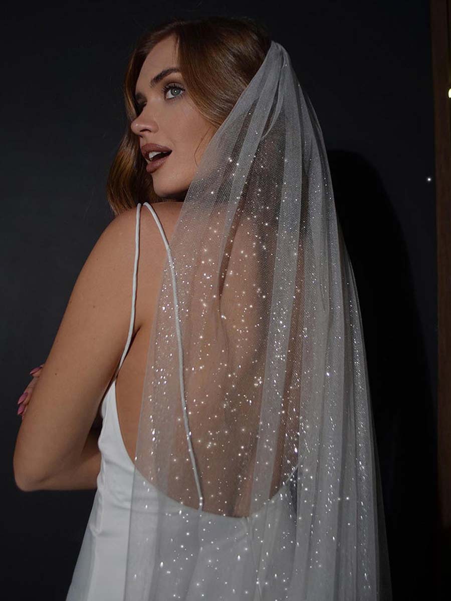 1 Tier Glitter Wedding Veil With Comb | Vintage Sparkly Wedding Veils