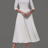 A Line Tea Length Wedding Dresses 3 4 Sleeve Satin