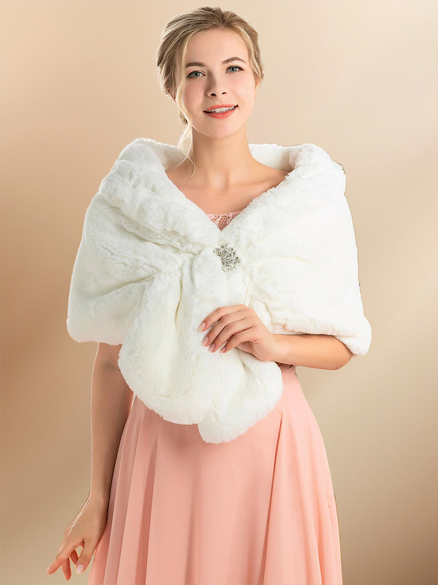 High-end White Soft and Warm Faux Fur Bridal Shawl