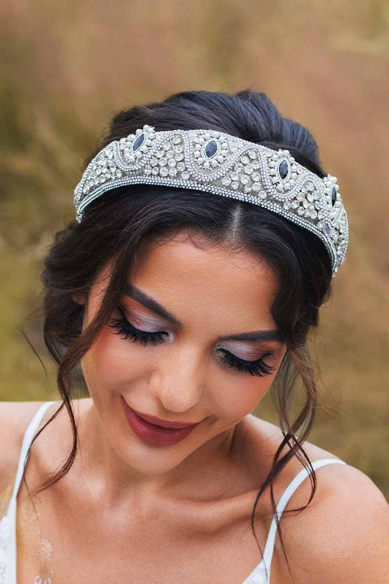 2023 Silberne Strass-Stirnbänder, breites Haarband, Hochzeitsaccessoires