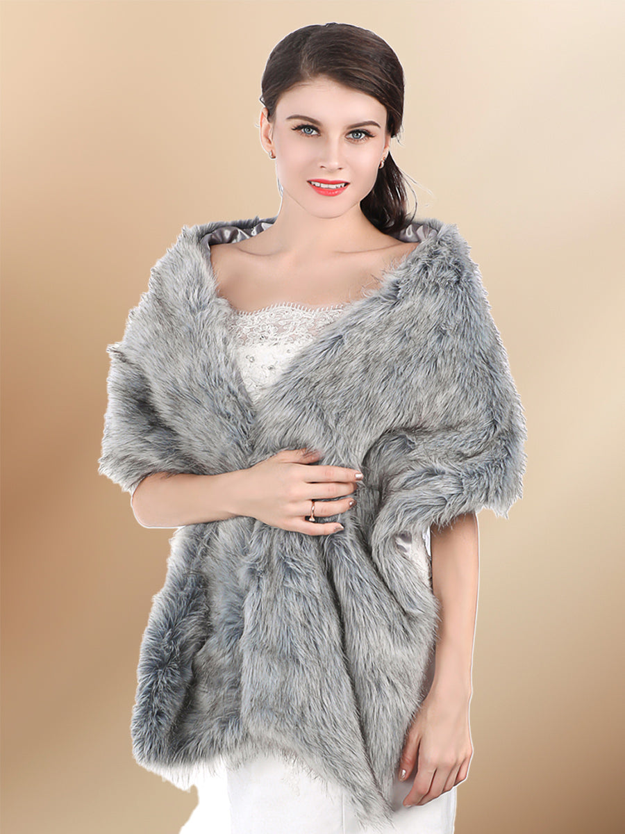 Soft Women's Grey gradient Long-pile Faux fur Cape