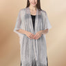 Women Grey Fringe Glitter Metallic Long Shawls and Wraps