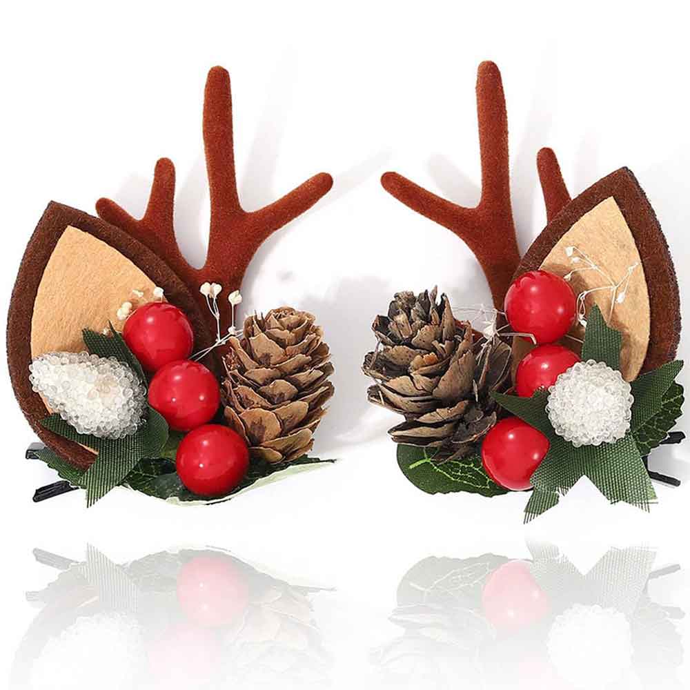 Reindeer Antler Hair Clips Christmas Berries Pinecones Festive Accessories HP006