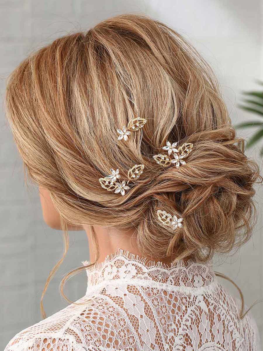 Crystal Bride Wedding Hair Pins Gold Leaf Hair Pieces Bridal Hair Accessories