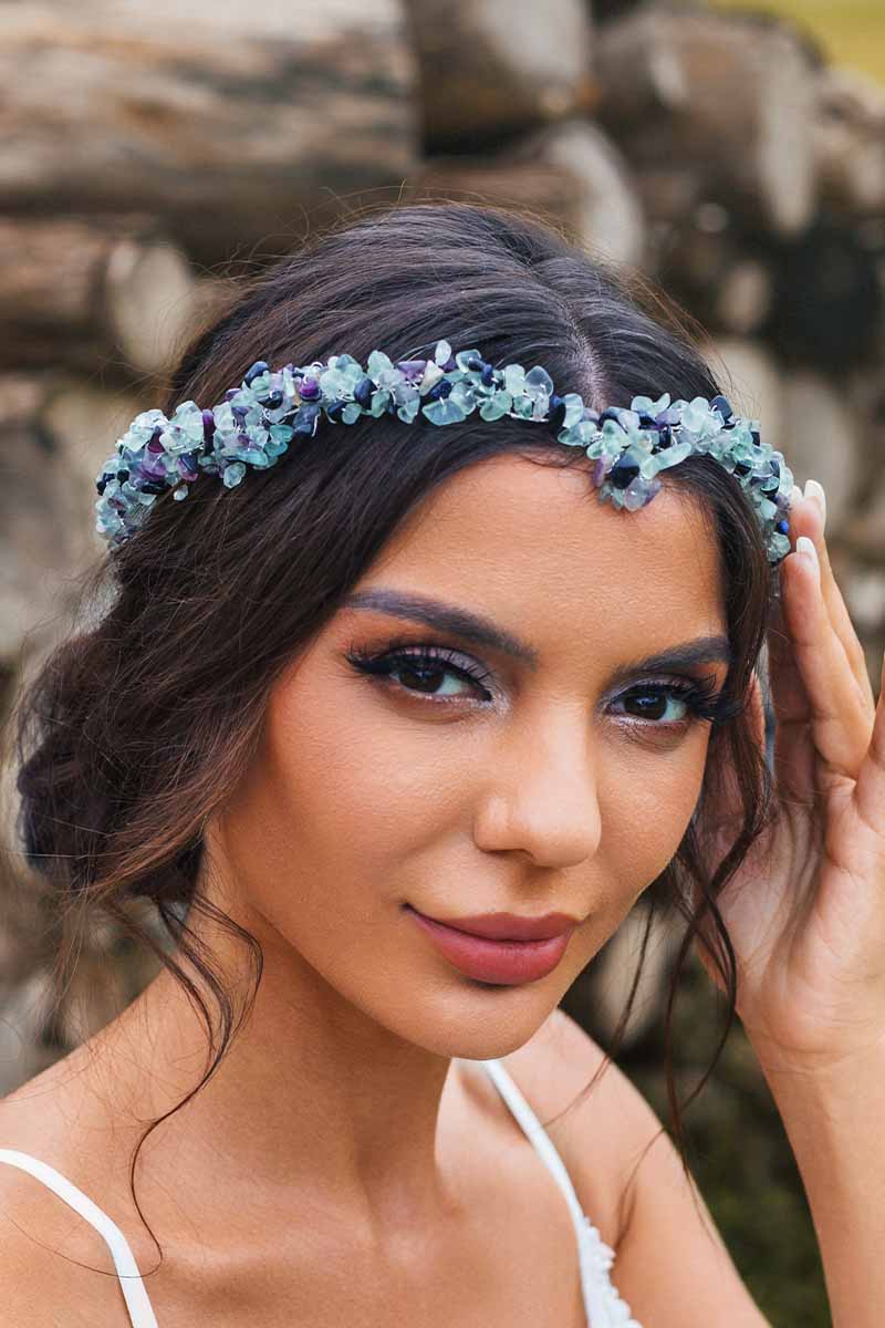 2023 Boho Raw Stone Tiara Turquoise Headband Wedding Bridal Crown Accessories