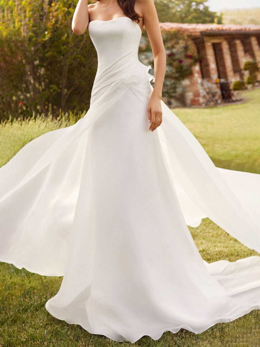 A-line strapless Satin Luxury Country Wedding Dresses