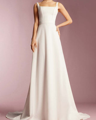 Sleeveless A-line Square Neck Satin Wedding Dress