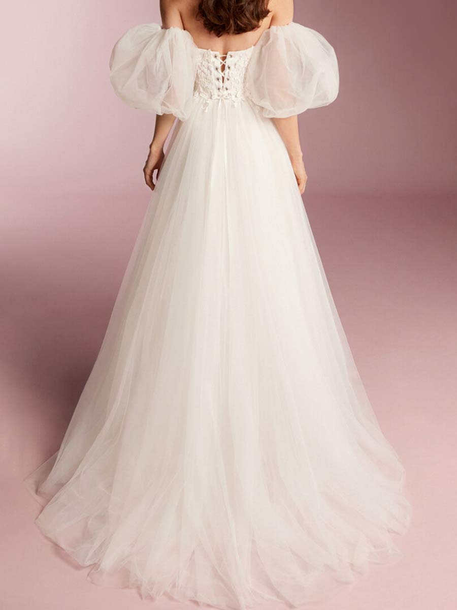 2025 Princess Puffy Wedding Dress A-Line Slit Tulle White / Us:8-10 2025 Princess Puffy Wedding Dress A-Line Slit Tulle White / Us:8-10