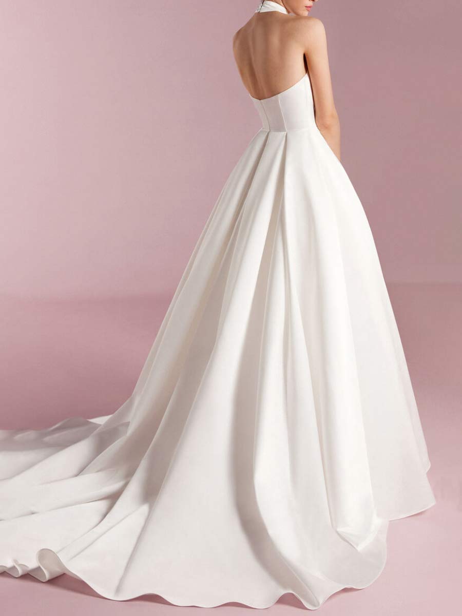 Satin A-Line High Neck Sleeveless Wedding Dress