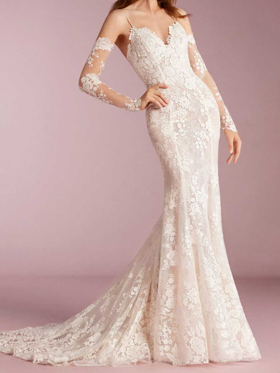 Detachable Long Sleeve Lace Mermaid Wedding Dress